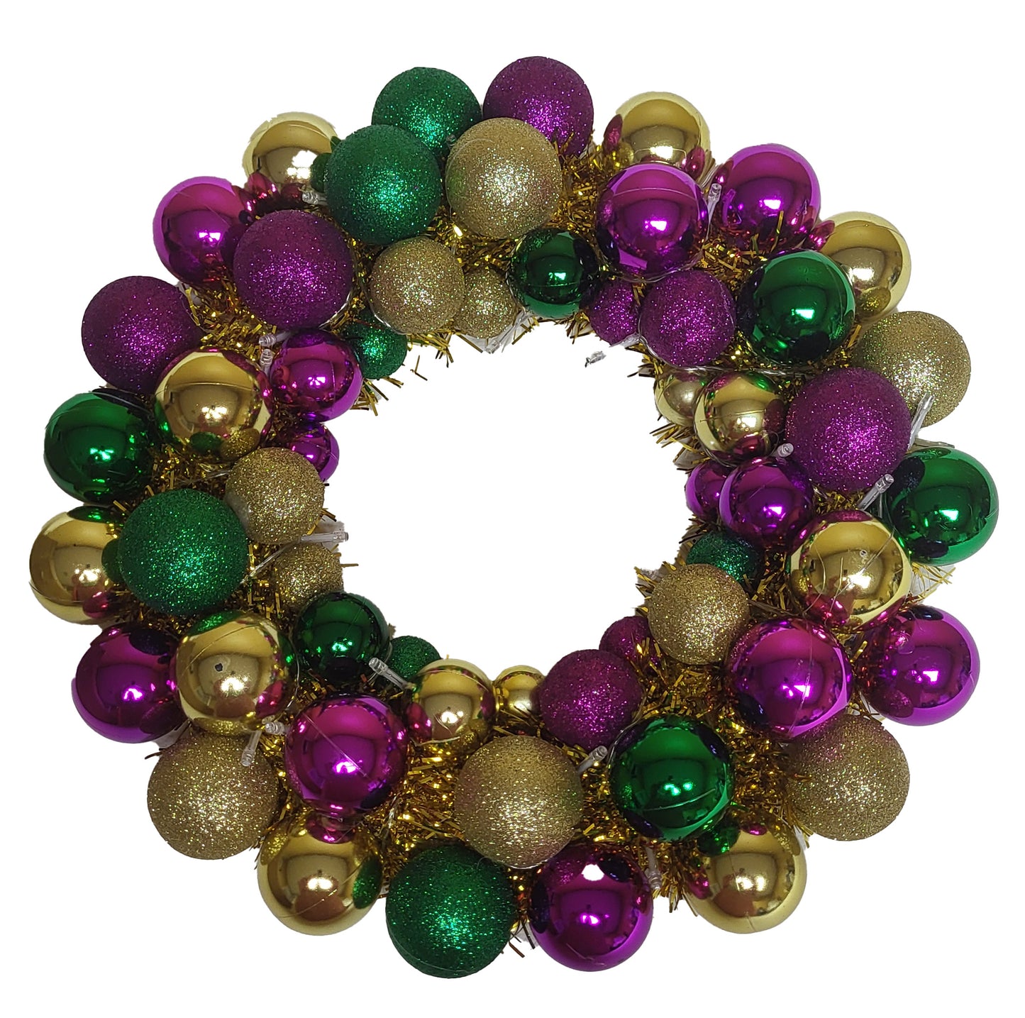 16" Mardi Gras Ball Wreath with Battery Powered Pure White LEDs