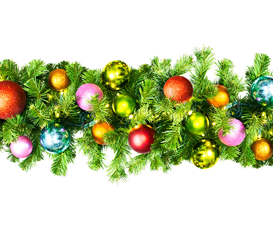 9' Mixed Blend Garland with Warm White LED Lights and Tropical Themed Ornaments