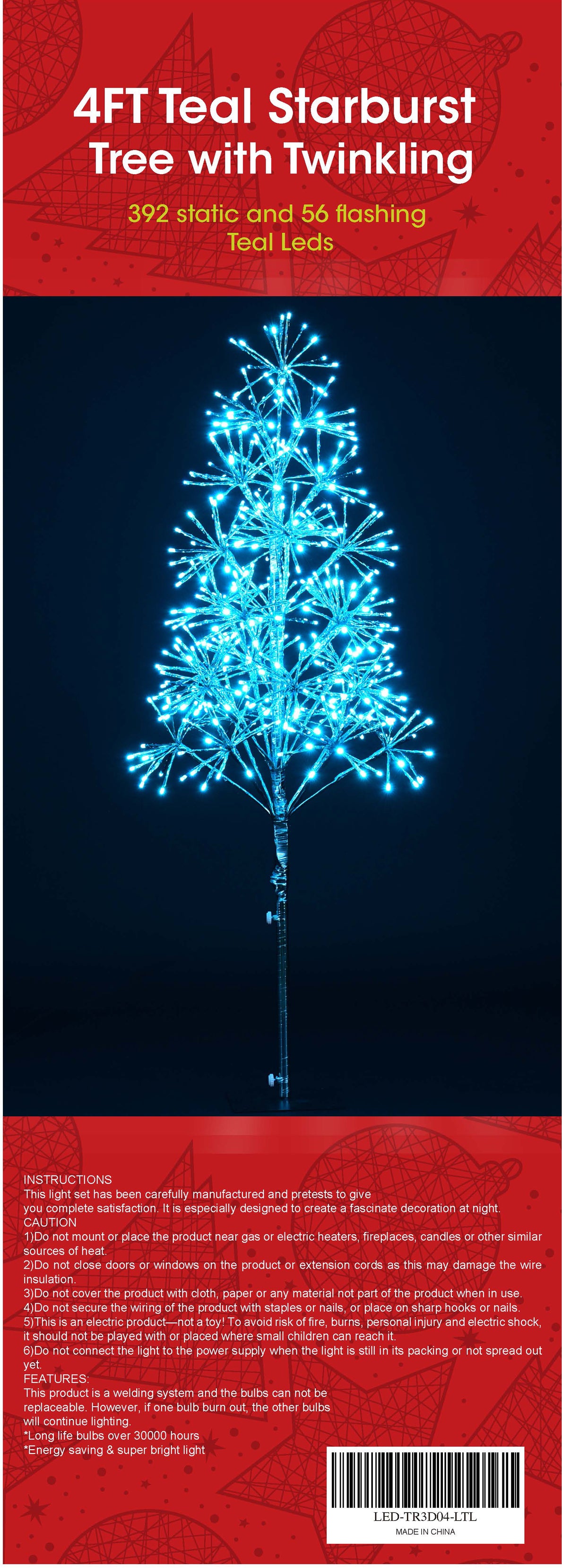 4' Teal Starburst LED Tree