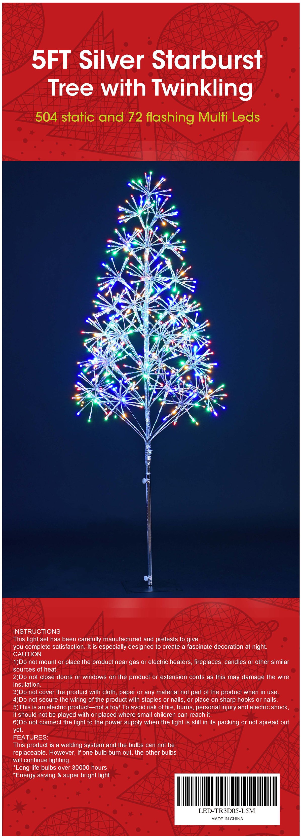 5' Multi Starburst LED Tree
