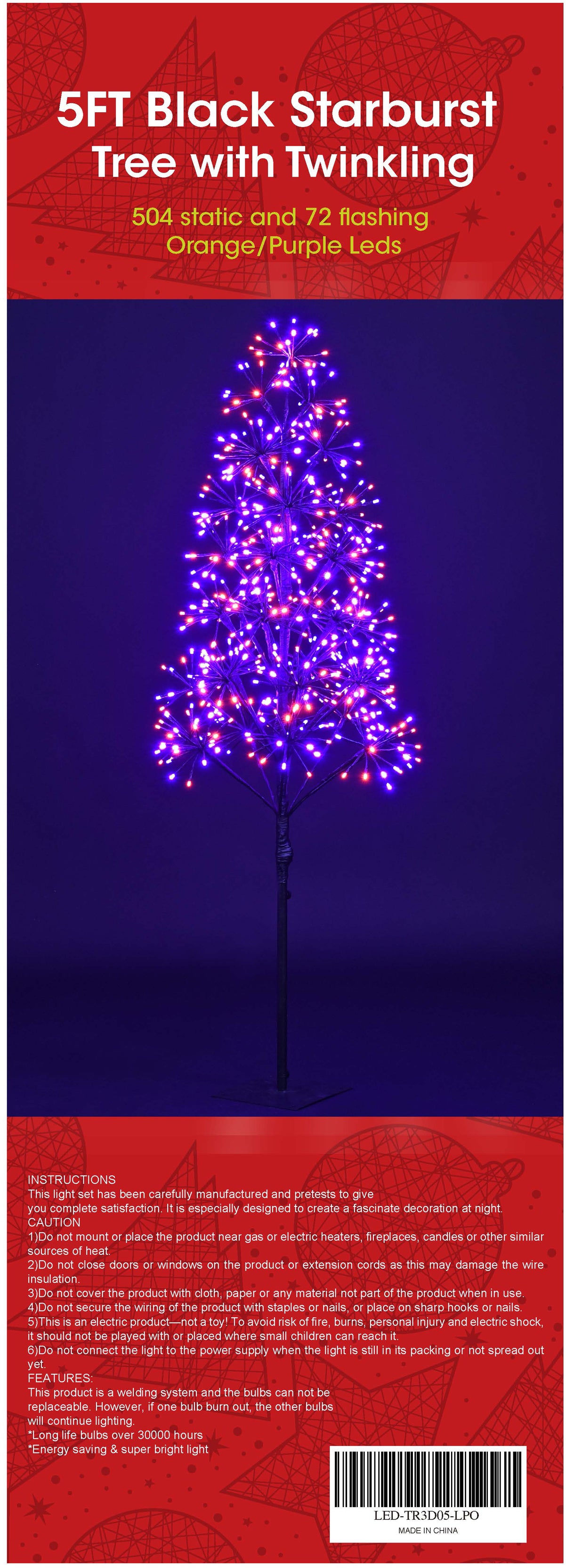 5' Purple and Orange LED Tree