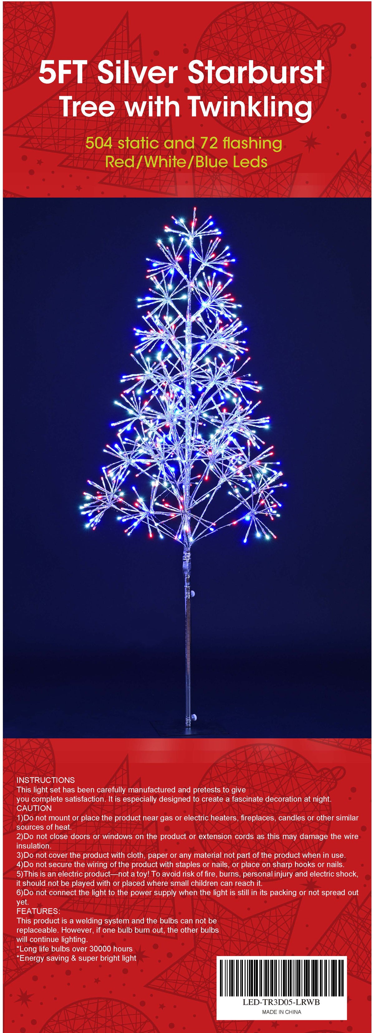 5' Red, White and Blue Silver Tree