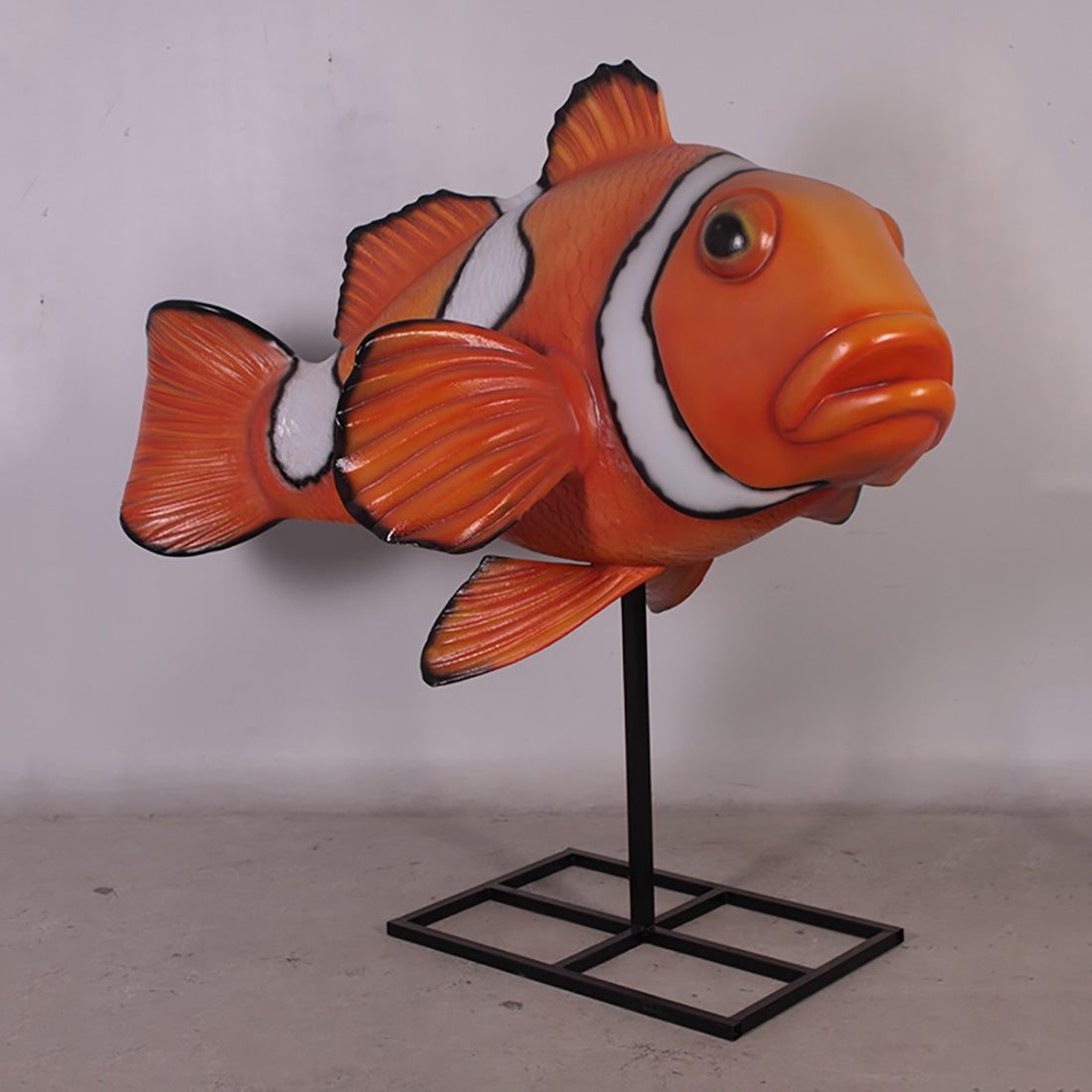 Giant Life Like Clown Fish Statue on Black Stand