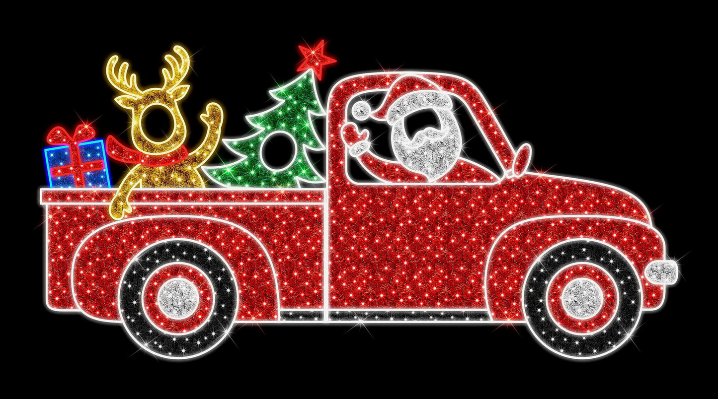 3 Person Photo Op Truck with Santa, Reindeer and Tree