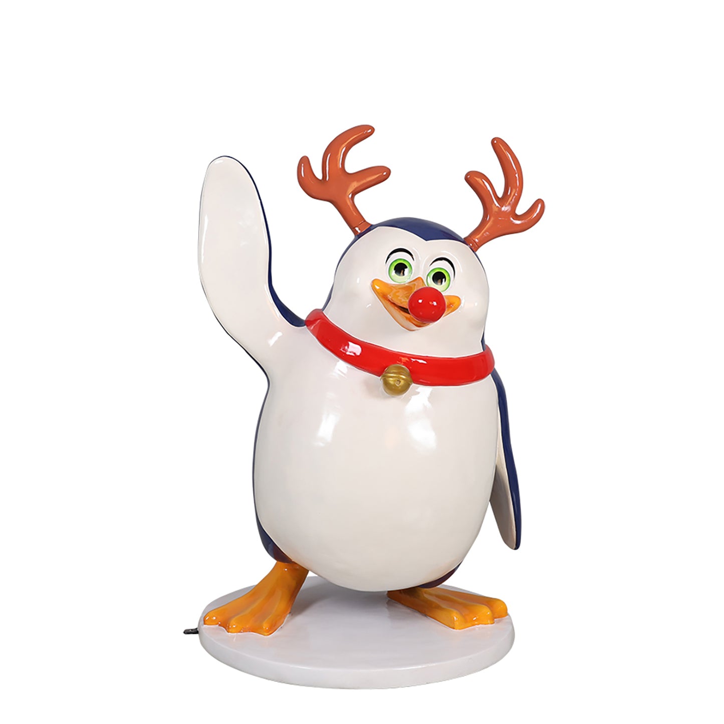 Funny Penguin with Red Nose and Antlers