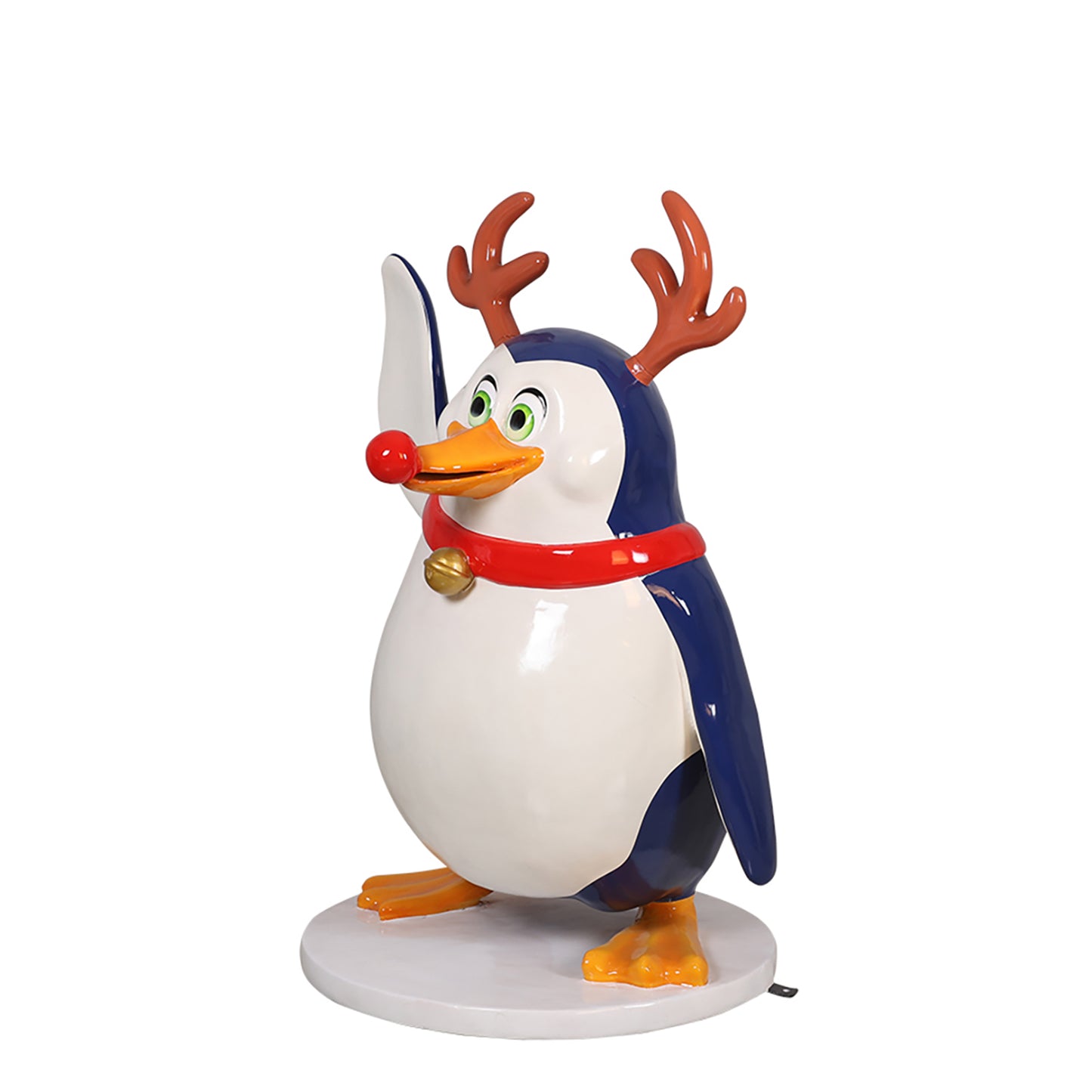 Funny Penguin with Red Nose and Antlers