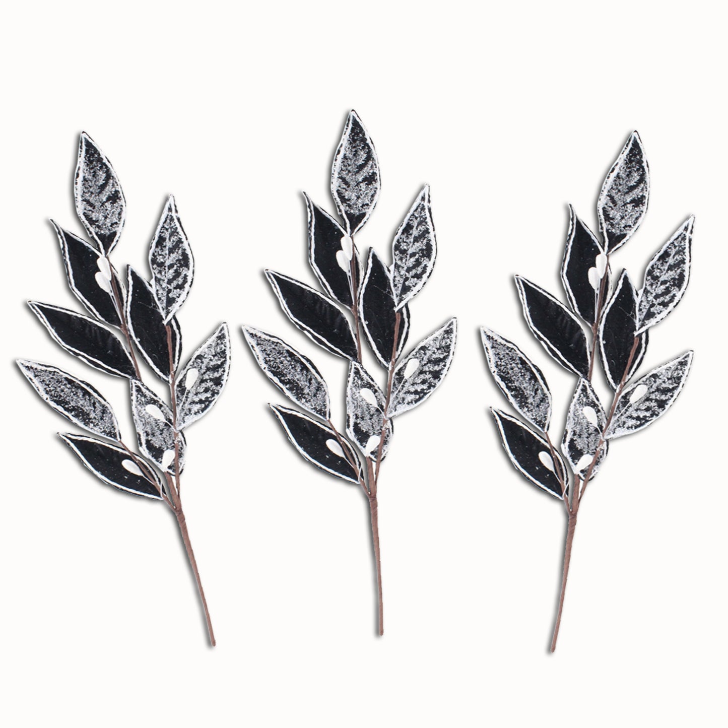 3 Pack of Black Leafy Picks with Silver Glitter