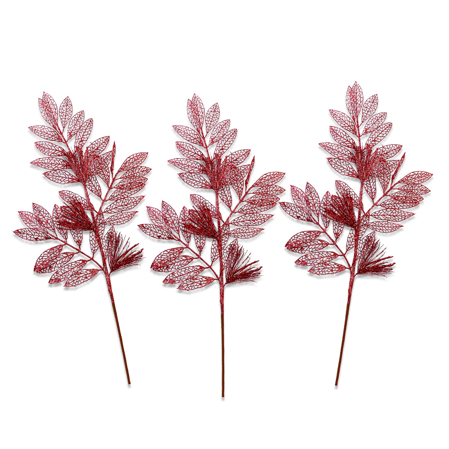 3 Pack of Hot Pink Glitter Leaf and Spray Picks