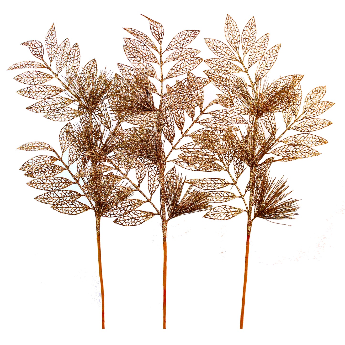 3 Pack of Rose Gold Glitter Leaf and Spray Picks