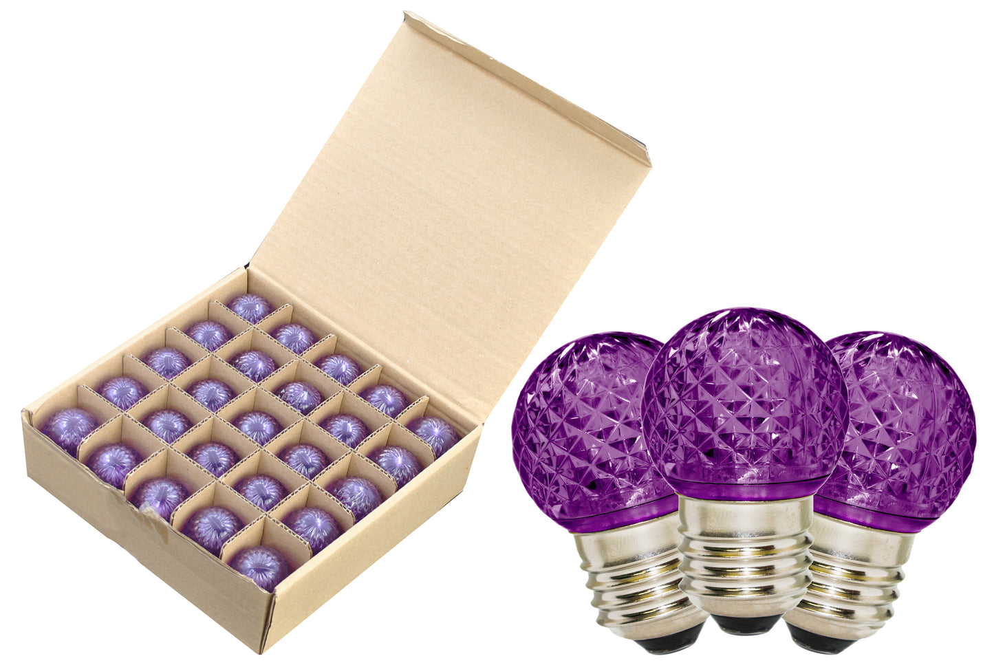 25 Pack of G40 Non-Dimmable Purple Commercial Retrofit Bulbs with E26 Base