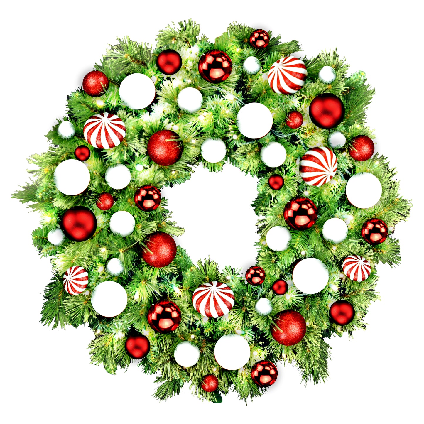4' Sequoia Wreath Decorated with The Candy Ornament Collection Pre-Lit Warm White LEDS