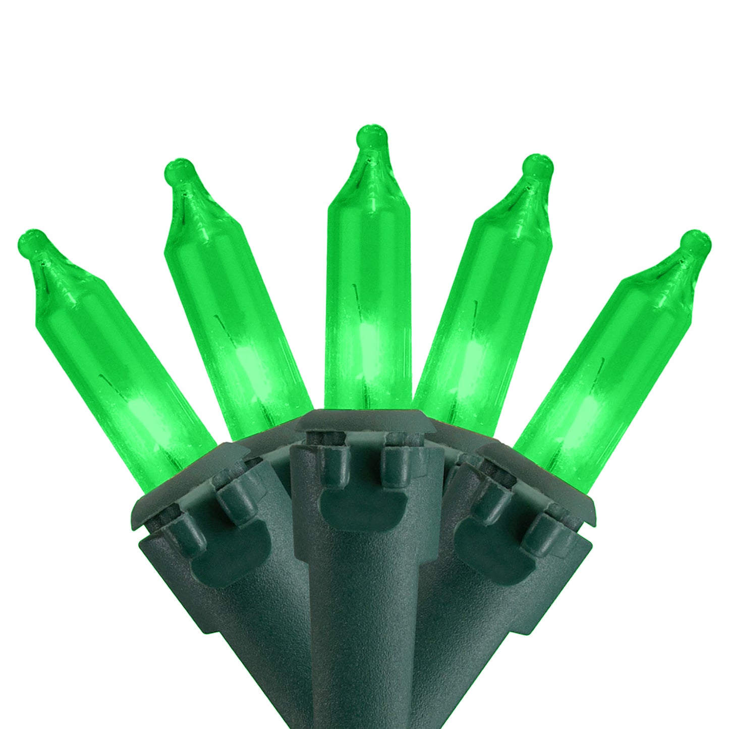 50 Green Incandescent Mini Lights 4" Spacing on Green Wire