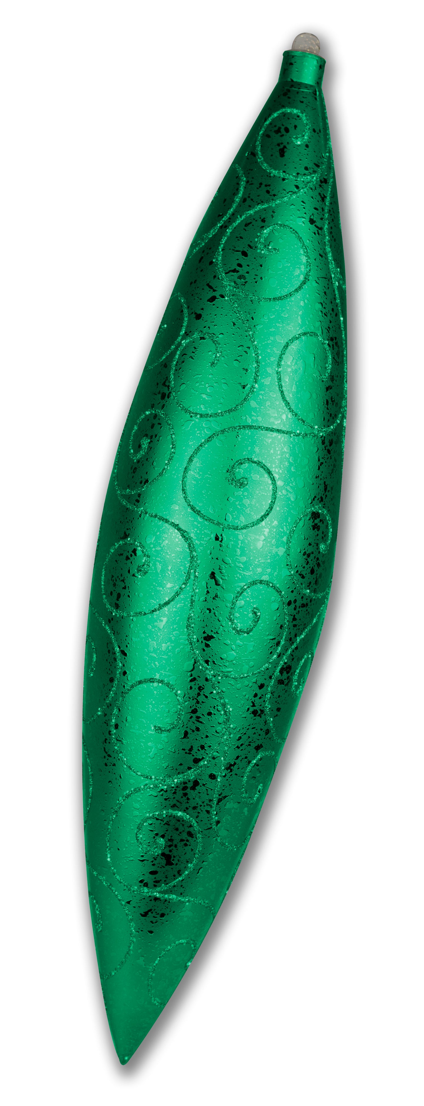 19" Finial Ornament Green with Green Glitter Swirl