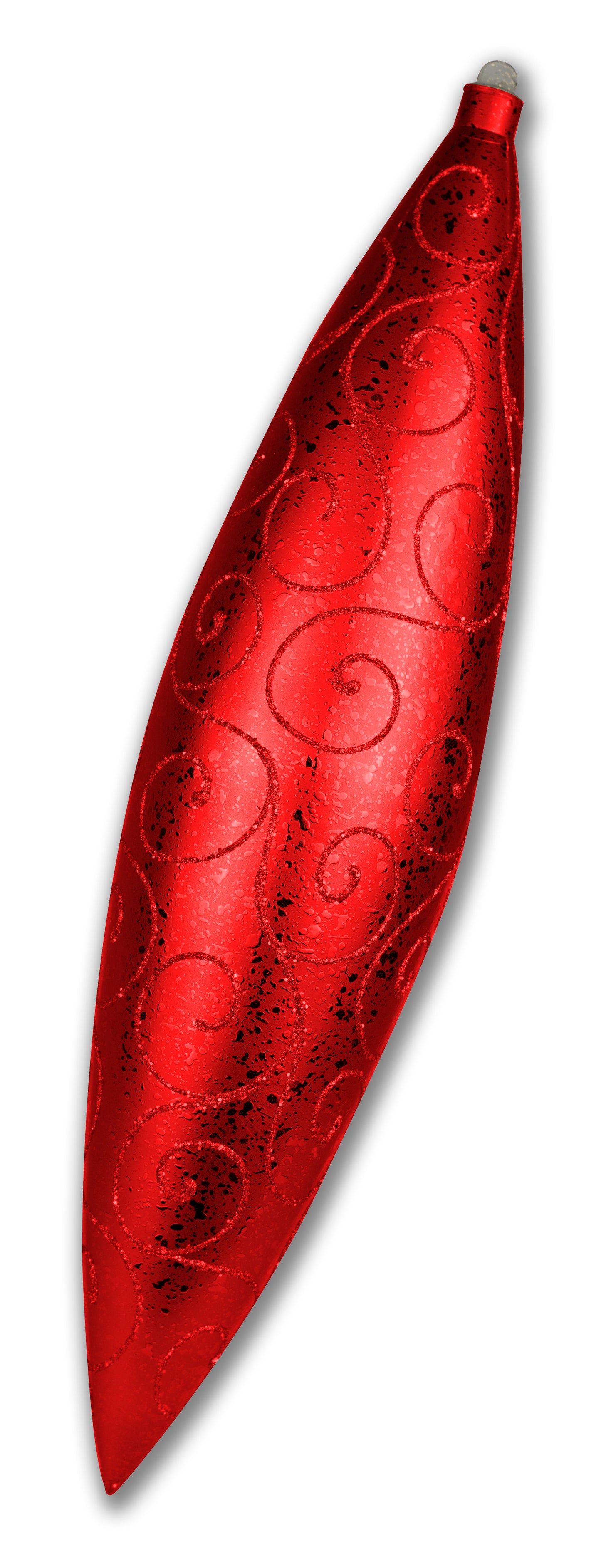 19" Finial Ornament Red with Red Glitter Swirl