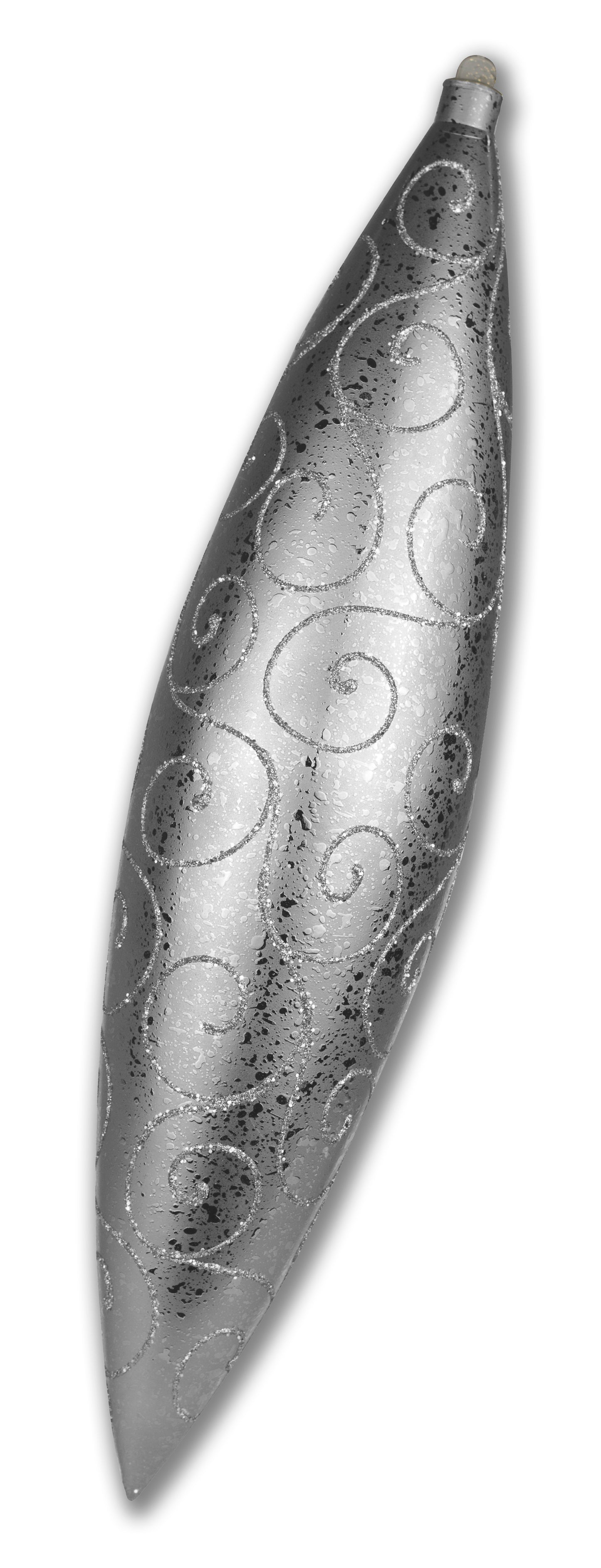 19" Finial Ornament Silver with Silver Glitter Swirl