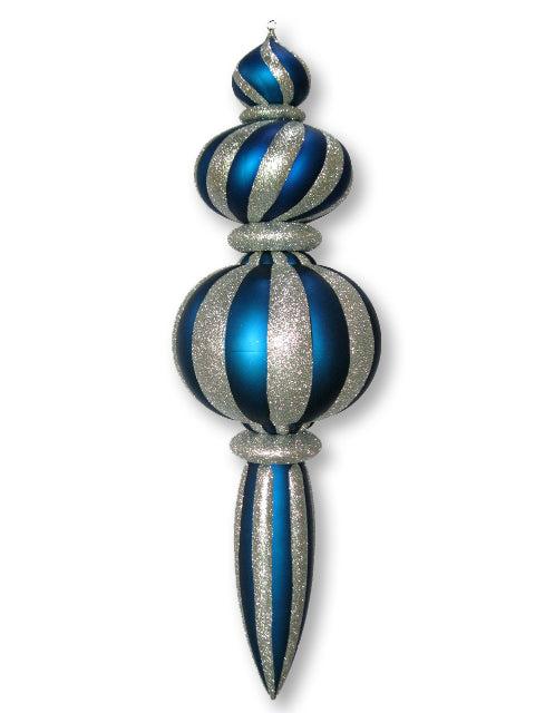 52" Blue and Silver Oversized Finial Ornament with Glitter Enhancements