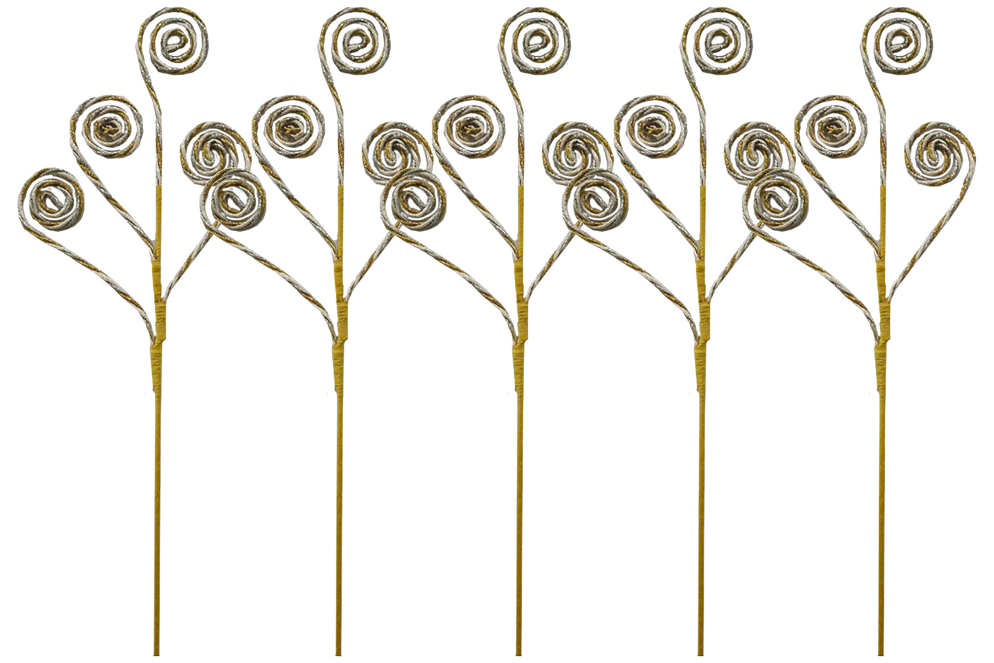 5 Pack of 27" Silver, White, and Gold Swirl Picks with Glitter Enhancements