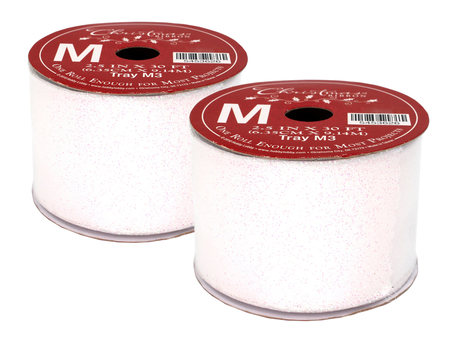 2 Pack of 30' Iridescent Pink and White Glitter Ribbon