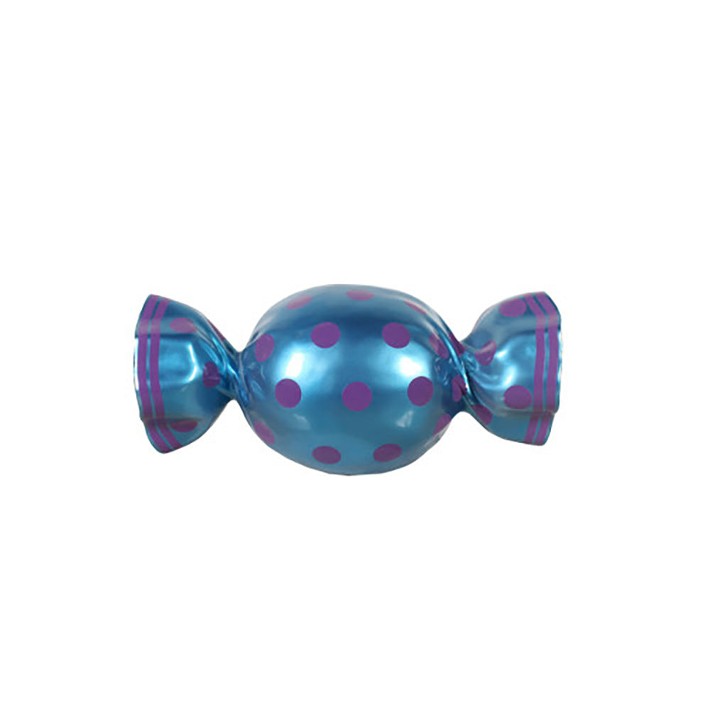 3' Wrapped Oval Candy with Light Blue Wrapper and Purple Polka Dots