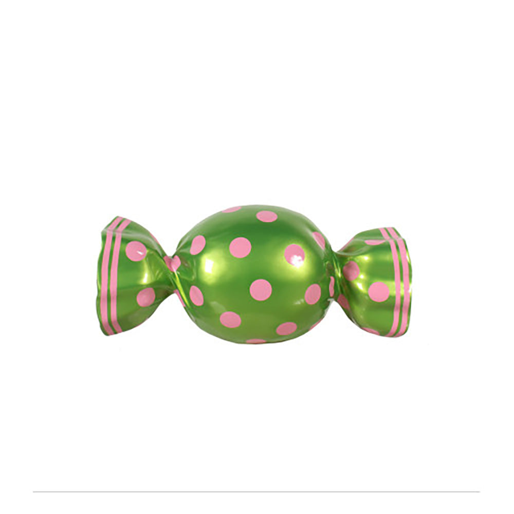 3' Wrapped Oval Candy with Lime Green wrapper with Hot Pink Polka Dots