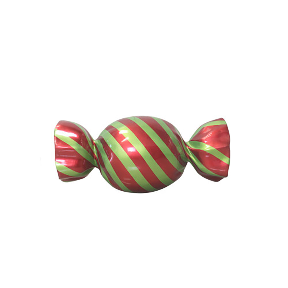 3' Wrapped Oval Candy with Red Wrapper and Lime Green Stripes