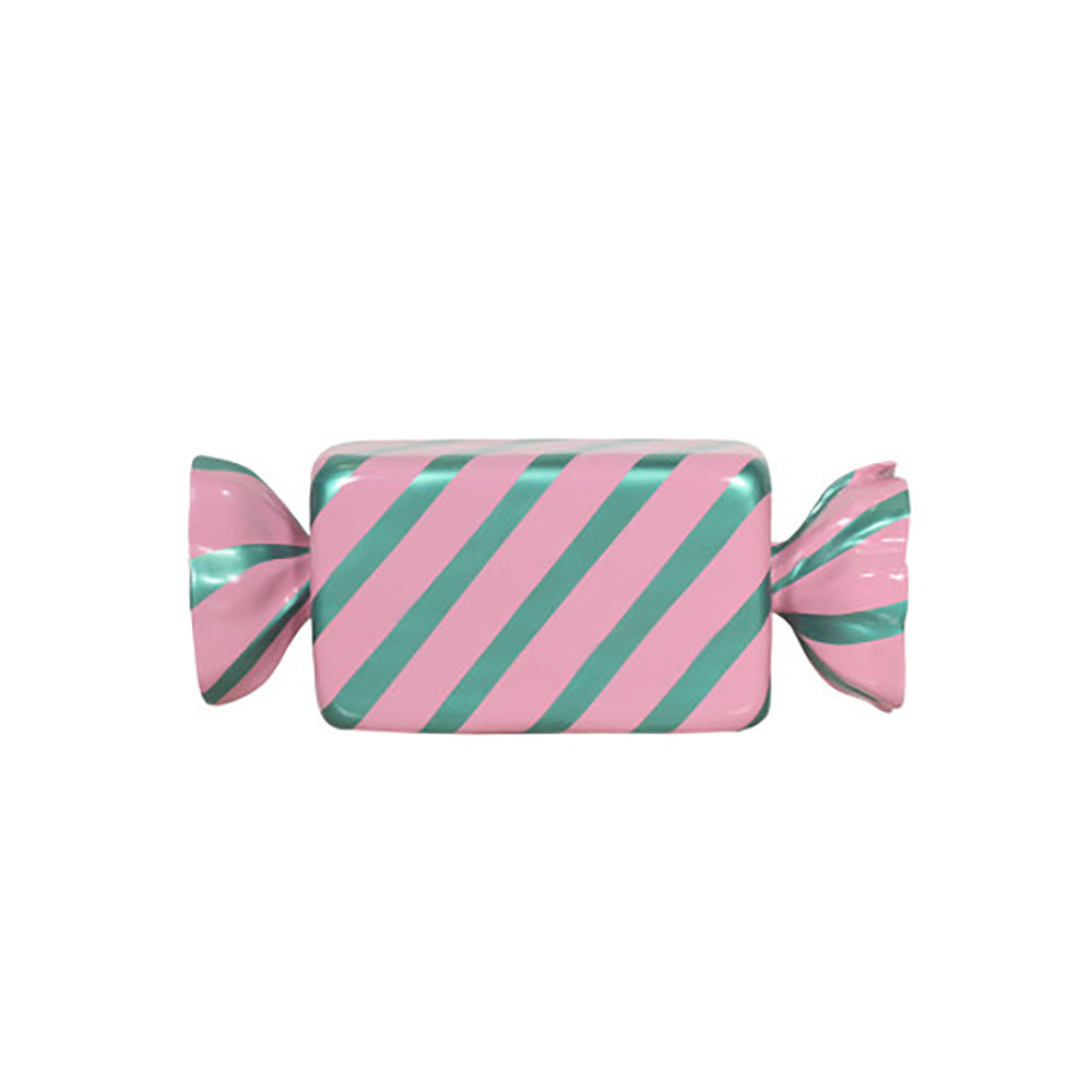 3' Wrapped Rectangle Candy with Pink Wrapper with Mint Green Stripes