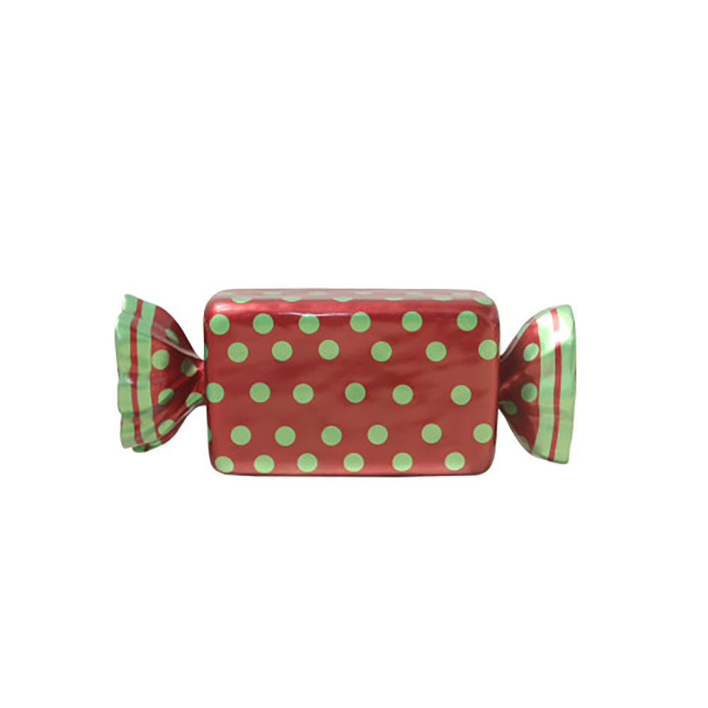3' Wrapped Rectangle Candy With Red Wrapper with Green Polka Dots