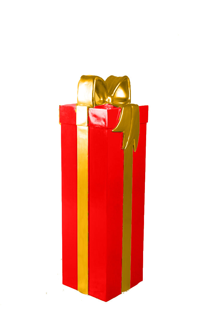 4' Red Gift Box with Gold Ribbon and Bow