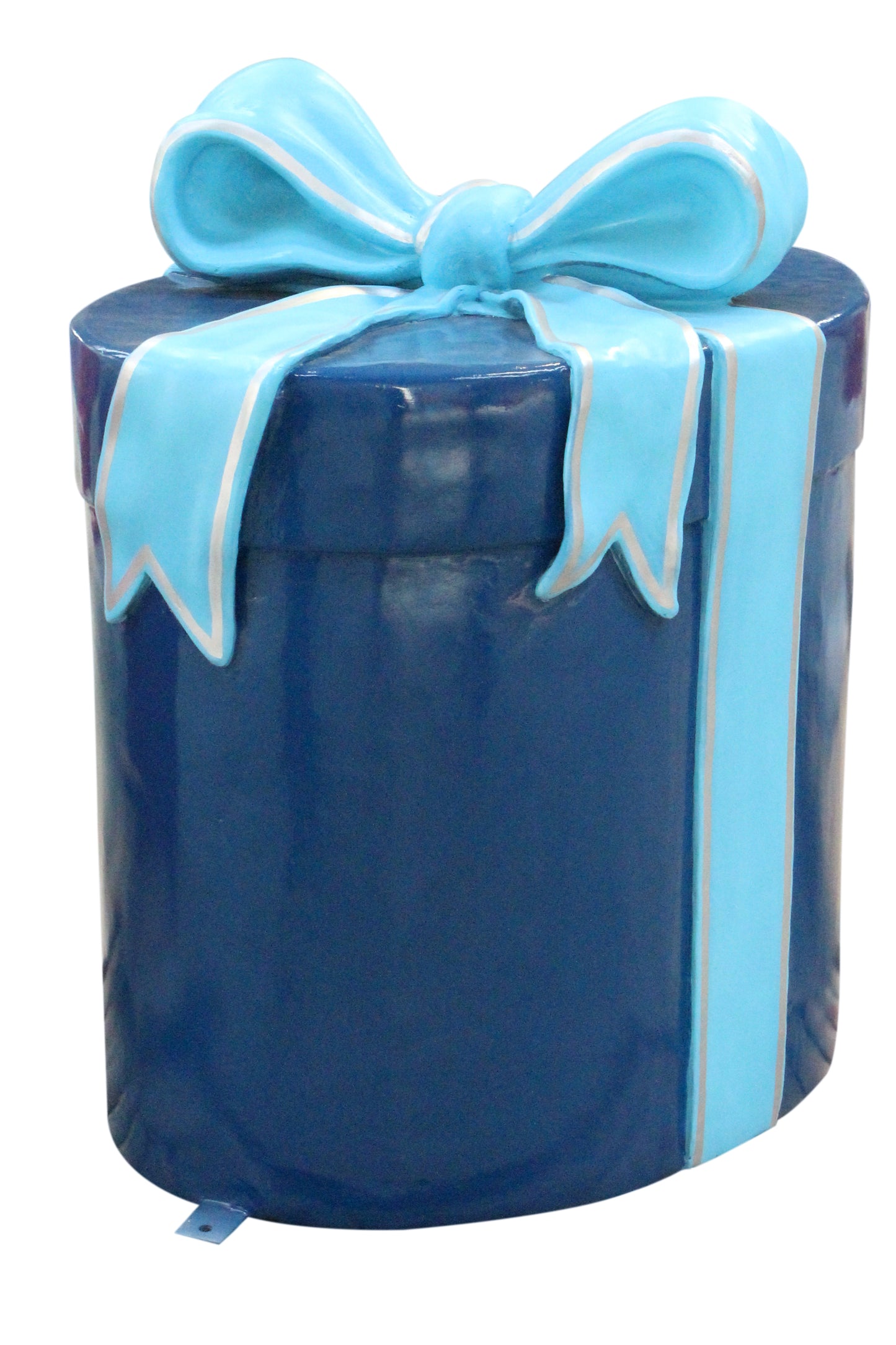 Blue Oval 33" Gift Box with Aqua Ribbon and Bow with Silver Trim