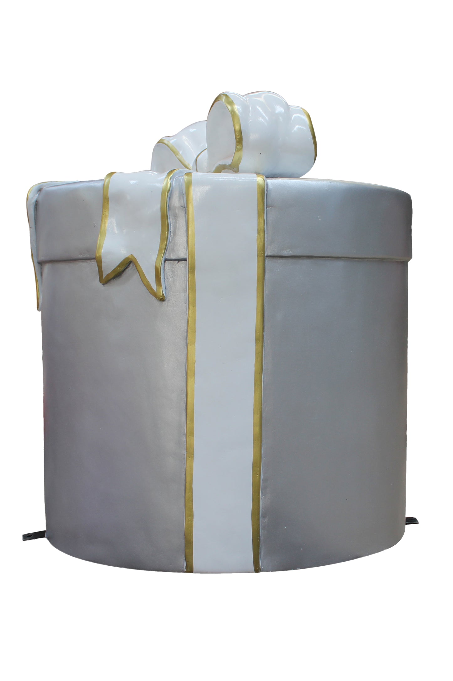 33" Silver Oval Gift Box with White Ribbon and Bow with Gold Trim, Treasure Collection
