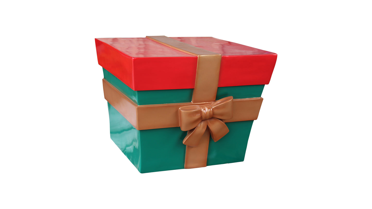 16" Green and Red Gift Box with Gold Bow
