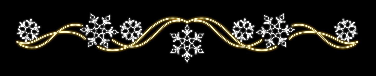 21' Wide Streamer with 7 Snowflakes Pure White and Warm White Snowflakes