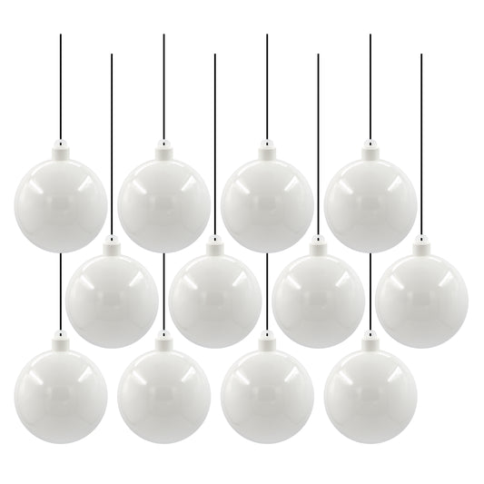 12 Pack 100mm 4" Shiny White Ball Ornament with Wire and UV Coating