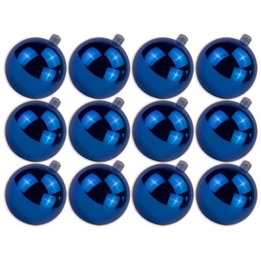 12 Pack 80mm 3" Shiny Blue Ball Ornament with Wire, UV Coated