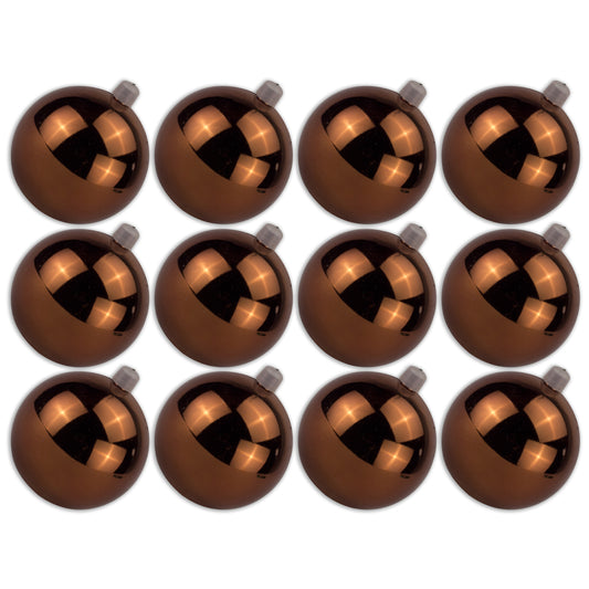 12 Pack 80mm 3" Shiny Brown Ball Ornament with Wire, UV Coated