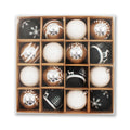 16 Pack Black, White and Silver Assorted Ball Ornaments