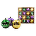 16 Pack Green, Gold and Purple Assorted Ball Ornaments