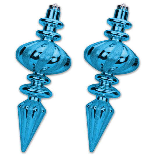 2 Pack 11" Aqua Finial Ornament with Aqua Glitter