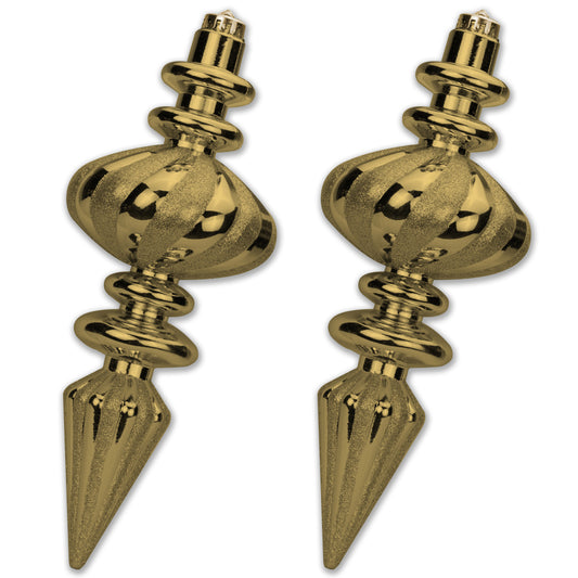 2 Pack 11" Gold Finial Ornament with Gold Glitter