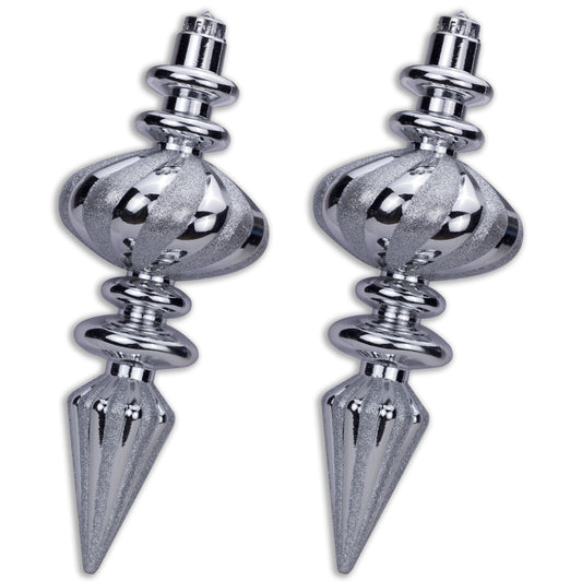 2 Pack 11" Silver Finial Ornament with Silver Glitter