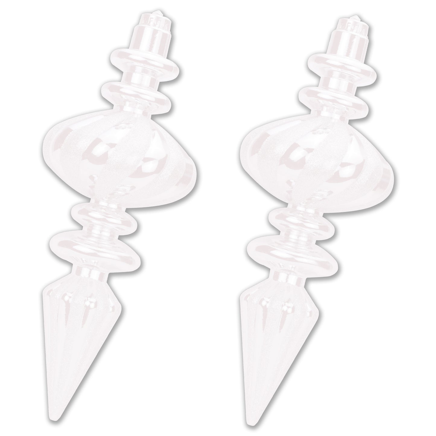 2 Pack 11" White Finial Ornaments with White Glitter