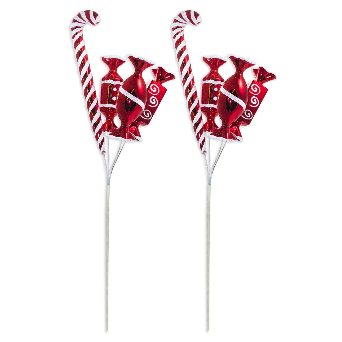 2 Pack of 14" Red and White Candy Picks with Glitter Enhancements