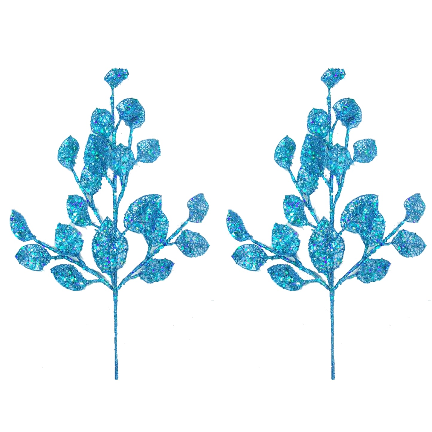 2 Pack of 24" Aqua Leaf Picks with Glitter Enhancements