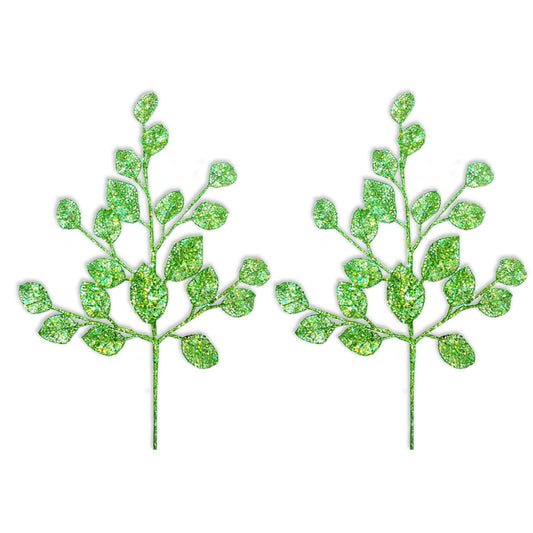 2 Pack of 24" Lime Green Leaf Picks with Glitter Enhancements