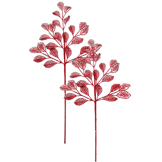 2 Pack of 24" Red Leaf Picks with Glitter Enhancements