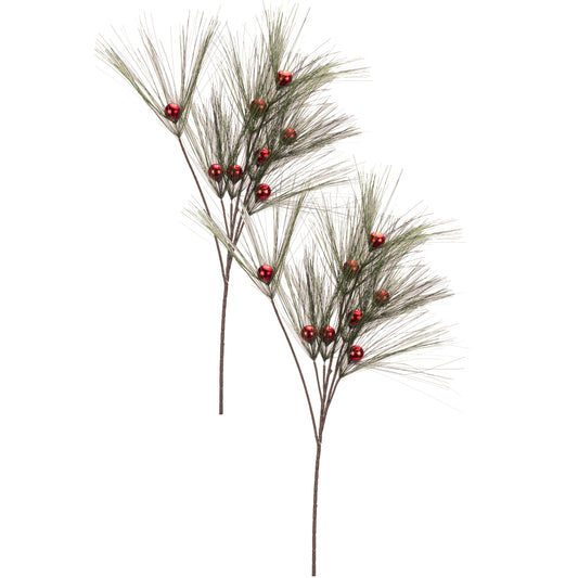 2 Pack of 32" Pine Spray with 8 Red Miniature Ornament Accents