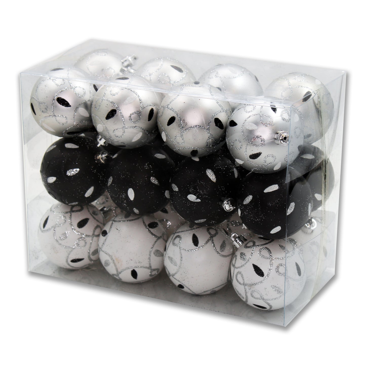 24 Pack Black, White, and Silver Loop Design Ornaments