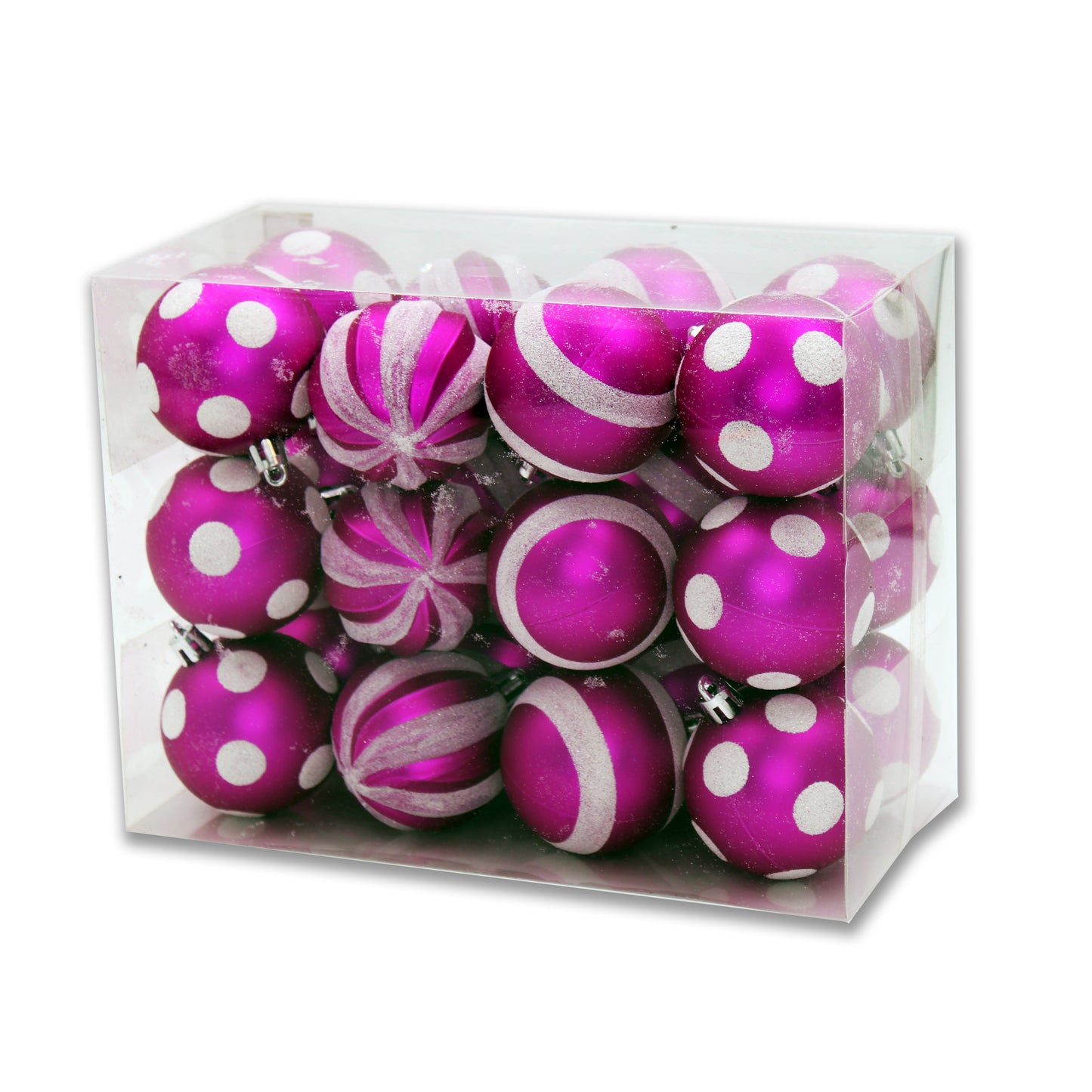 24 Pack Hot Pink Line Design Ball Ornaments