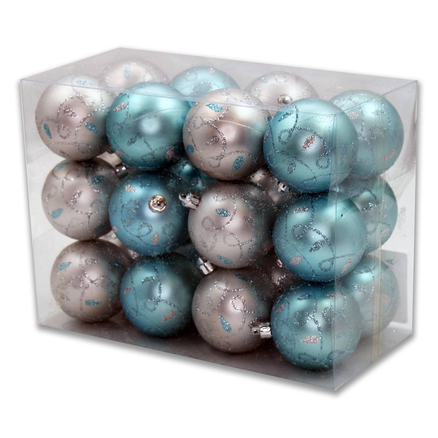 24 Pack Teal and Silver Loop Design Ornaments