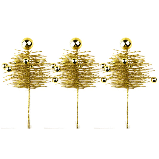 3 Pack of 16" Gold Pine Spray Picks with Ball Accents and Glitter Enhancements